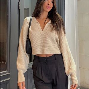 Princess Polly TIARA CROPPED SWEATER BEIGE nwt